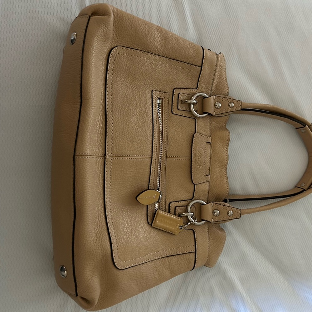 Coach Tan Leather Shoulder Bag with Gold Hardware